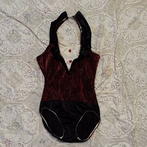 Red and Black Sleeveless Bodysuit